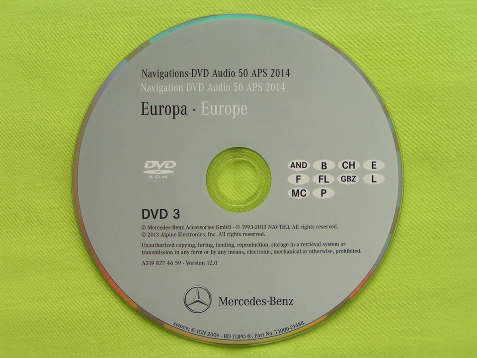 DVD NAVIGATION MERCEDES BENZ AUDIO 50 APS SCHWEIZ FRANCE 2014 A B E M R NTG 2.5 - Bild 1 von 2