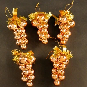 Vintage Gold Tone Christmas Ornament Lot 5  Grape Clusters w/ ribbon & tinsel - Picture 1 of 5