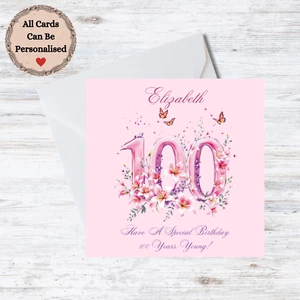 Personalised 100th Birthday Card - Female Butterflies & Lilies Customisable Name - Picture 1 of 1
