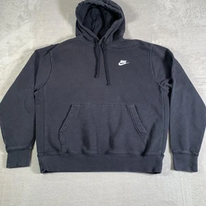 Nike Hoodie Sweatshirt Mens Medium Black Pullover Fleece Swoosh Kangaroo Pocket - Picture 1 of 8