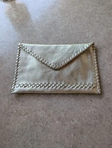 Laggo Womens Pebbled Gold Metallic LTHR Lacing Envelope Clutch Purse FREESHIP - Picture 1 of 5