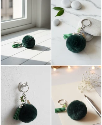 Berloque bolsa chaveiro verde fofo Pom Pom com borla e berloques fofos - Imagem 1 de 4