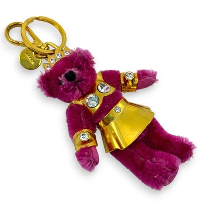 Prada Teddy Bear Keyring Bag Charm in Dark Pink Fur - Image 1 of 4