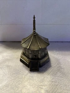 Vintage 2pc Metal Pagoda Incense Burner Brass? Dragon Design Japan Octagonal 4” - Picture 1 of 16