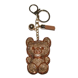 Brown Teddy Bear Keychain for Women and Girls, Bling Backpack Charm - Picture 1 of 7