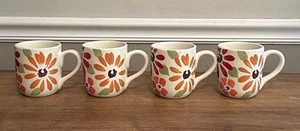 SET of 4 Pier 1 Imports Mugs Flowers Hand Painted Earthenware Mugs 12oz - Picture 1 of 10