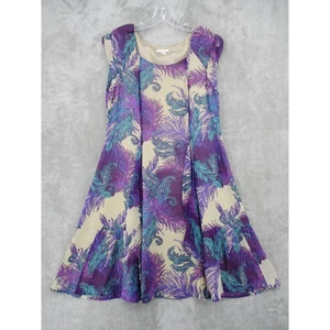 Garnet Hill Kleid Damen 10 Petite Seide Feder Print A Linie Chiffon Boho Fee - Bild 1 von 10