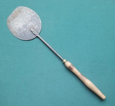 19th C. Hand-Forged Hearth Turner with Wood Handle, 16" Fireplace Kitchen Tool - Image 1 of 4