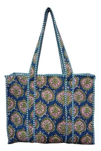 Bolso de Hombro Acolchado Estampado Floral Azul Indio Para Mujer Playa Algodón Bolso de Mano EE. UU. - Imagen 1 de 5
