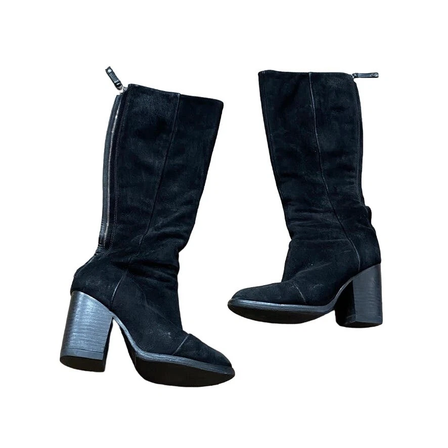 Rag & Bone 黑色及膝靴 – 皮革和麂皮绒堆叠鞋跟 – 尺码 6.5 — 第 1/4 张图片