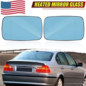 2pcs Door Mirror Glass Heated Blue For BMW E46 Sedan 1998-2006 323Ci 325Ci 328Ci - Picture 1 of 11
