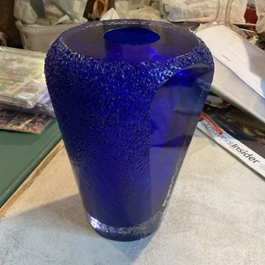 ALASSANDRO MANDRUZZATO MURANO SOMMERSET TEXTURED COBALT GLASS VASE MCM 12LB, 9” - Picture 1 of 9