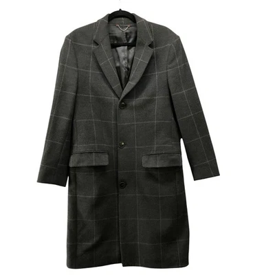 Zara Overcoat Mens M Single Breasted Windowpane Plaid Gray Longline Top Coat - Image 1 of 4