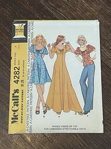 McCall's 4282 Muster Vintage 70er Cottagecore Kleid oder Top Misses Größe 8 UNGESCHNITTEN - Bild 1 von 4