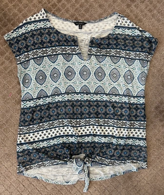 Lucky 大号 L 衬衫上衣衬衫女式帽袖蓝色图案 — 第 1/4 张图片