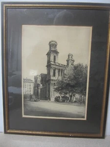 VINTAGE WILLIAM WALKER FRAMED ETCHING PRINT ST. SULPICE CHURCH PARIS FRANCE - Picture 1 of 18