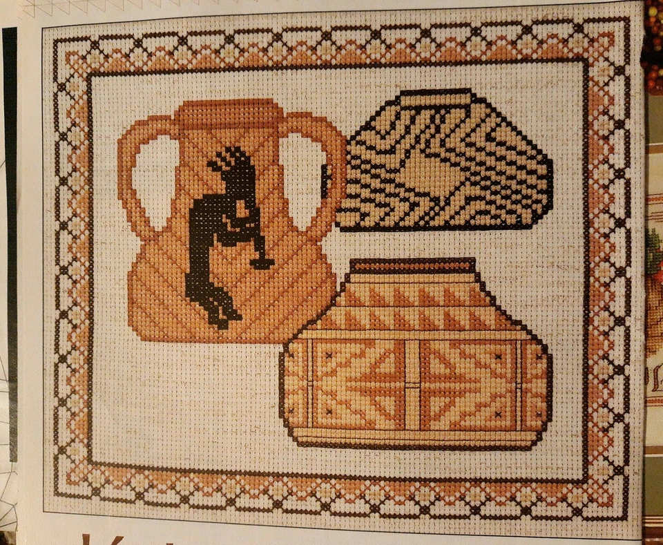Cross Stitch "KOKOPELLI POTS" pattern ~ Native American, fertility - Image 1 of 1