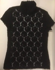 Top Lauren Ralph Lauren Negro Encaje Transparente Manga Corta Cuello Simulado, Talla M - Imagen 1 de 11