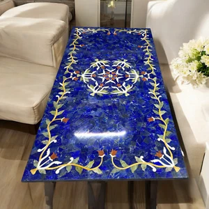 Marble Sofa Center Table Top Natural Pietradura Blue Lapis Inlaid Stone Home Dec - Picture 1 of 8