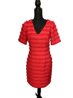 Belle Badgley Mischka Dress Grace Red Fringe  Size 4 Cocktail Party $189 - Image 1 of 4