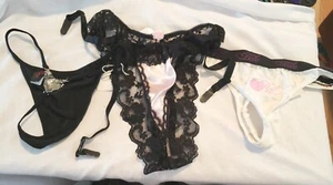 100% Babe, Silver shimmer thong, and lacey Pink thong - Picture 1 of 13