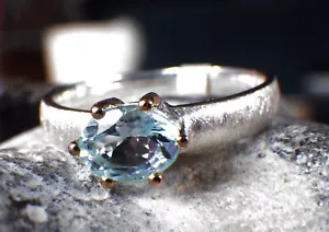 SCHMUCK-STCK RING Aquamarin Aqua 925 Silber 17,5 18,5 58 FACETTEN vergoldet oval - Bild 1 von 6