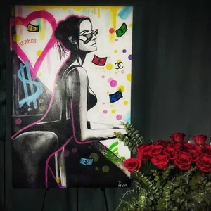 ⚜️Acrylic Pop Art Painting “Looking Into Bright Future” ( Barbie, Alec Monopoly) - Picture 1 of 5
