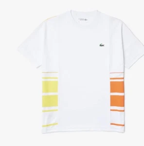 Camiseta Lacoste Sport TH0857 Mangas Cortas Blanca/Naranja/Amarilla con Etiquetas - Imagen 1 de 9
