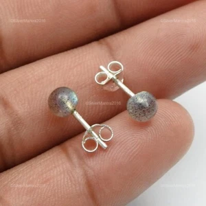 Labradorite Gemstone Handcrafted Stud Bezel Earrings Jewellery 925 Silver - Foto 1 di 8