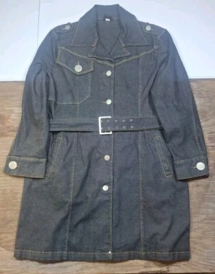 Vestido De Colección Y2K Fubu The Collection Mujer Negro Denim Botón Frontal Cinturón Talla 3X Foto 1 de 4