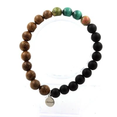 stones And Minerals. Malachite Bead Bracelet From Congo + Unakite + BLACK ONYX - Image 1 of 4