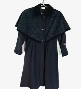 Forstmann Caplet Beaded Victorian Wool Jacket Womens Size XL Black Vintage - Picture 1 of 14