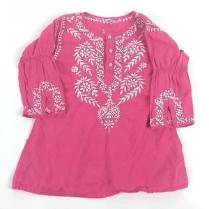 Alejandra Kearl Girls Top 4-5 Years Pink Embroidered Tunic Cotton 3/4 Sleeve - Picture 1 of 10