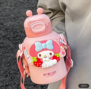 My Melody Sanrio Thermos 16oz Insulated Steel Kawaii Water Bottle W Strap - Picture 1 of 6