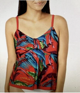 Caribbean Joe Womens Standard Babydoll Tankini Top Size 14 Tropical Print Coral - Bild 1 von 17