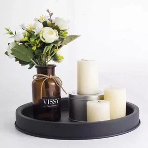 Black round Decorative Serving Tray, Black Decorative Tray for Coffee Table Cent - Picture 1 of 12