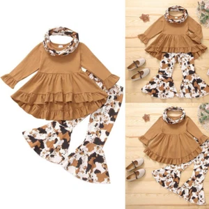 Toddler Kids Baby Girls Long Sleeve Tops + Flared Pants Clothes Outfits Set - Picture 1 of 10