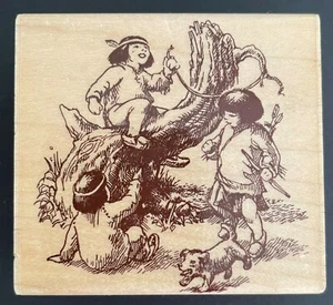 Timbro giocoso Papoose nativi americani indiani bambini foresta legno gomma - Foto 1 di 4