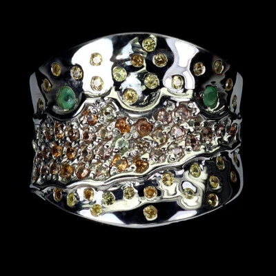 Anillo de plata 925 de verano redondo zafiro esmeralda piedras preciosas joyería talla 8 Foto 1 de 4