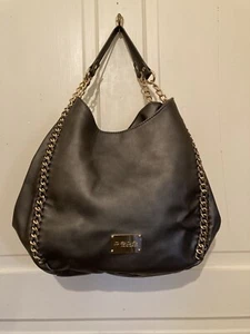 BEBE Colette Triple Entry Pewter Gray Hobo Shoulder Bag Gold Chain Hardware NEW - Picture 1 of 9