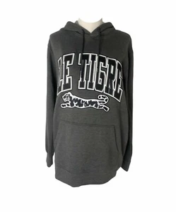 Men’s Large Hoodie Le Tiger Grey Black and White Big Logo Pullover Pocketed - Picture 1 of 10