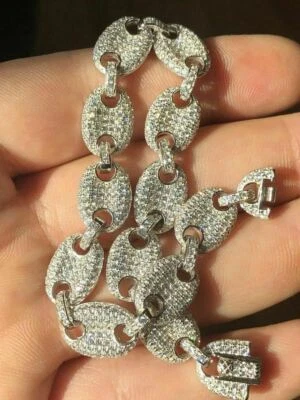 Brazalete de eslabones Gucci inflados de 10 mm para hombre real sólido 925 circonita cúbica mariner Foto 1 de 4