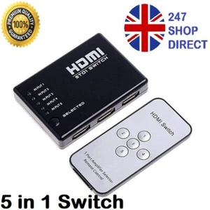 5 IN 1 HDMI SCHALTER EINGANGSWAHLSCHALTER BOX MIT IR FERNBEDIENUNG 1080P - Bild 1 von 6