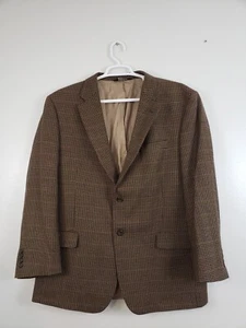 Y2K Jos. A. Bank Mens Blazer Size 46R Wool Jacket Houndstooth Brown Gorpcore - Picture 1 of 9