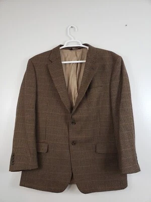 Y2K Jos. A. Bank Mens Blazer Size 46R Wool Jacket Houndstooth Brown Gorpcore - Image 1 of 4