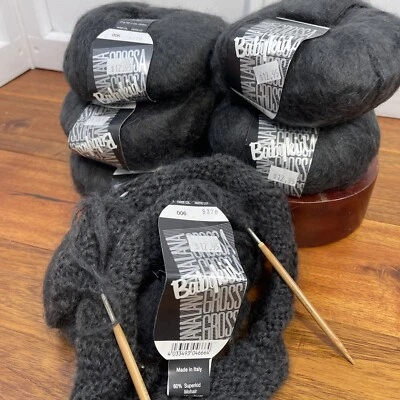 Lana Grossa Babykid Italy VERY SOFT  #4 Black Mohair Microfiber LOT 6 - Image 1 of 4