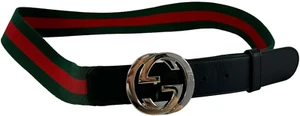 GUCCI 214351 Green Red Nylon Web Interlocking GG Men's Belt Made in Italy 90-36 - Picture 1 of 9