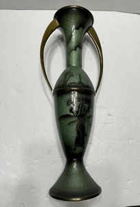 STUNNING! 16” GREEN METAL BRASS HAND PAINTED VASE FROM JERUSALEM - Picture 1 of 19