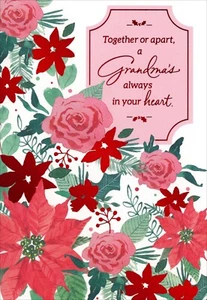 Loving MERRY CHRISTMAS Card FOR GRANDMA, Poinsettia Rose Flowers by Hallmark +✉ - Picture 1 of 5