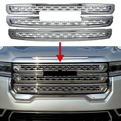 Chrome Grille Grill Overlay ClipOn Trim Insert Mesh 3PC FOR 2020-2023 GMC Acadia — 第 1/4 张图片